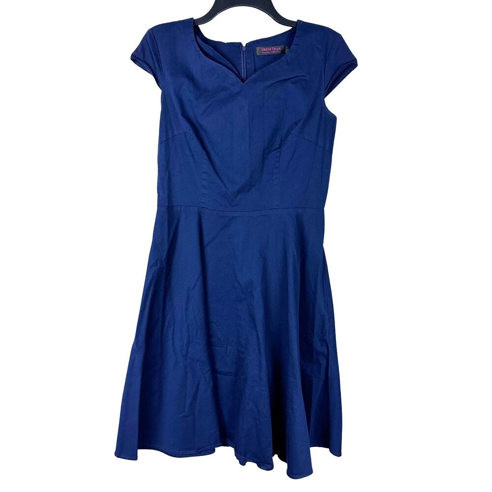 Dress Tells Sweetheart Collar Cap Sleeve Back Zip Navy Blue‎ Dress Size Large